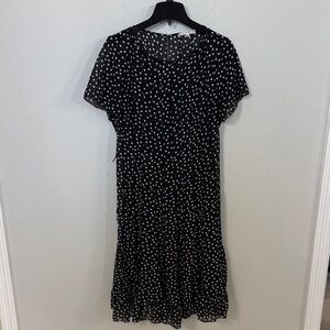 Sandra Darren Black and White Polka Dot Print Dress